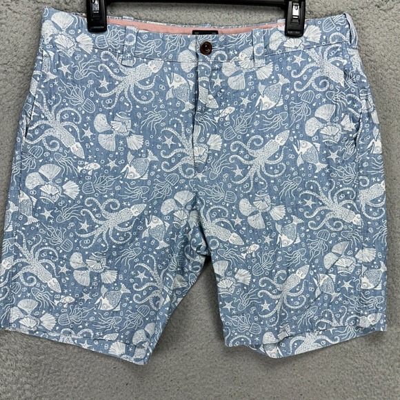 J Crew Mens Khaki Shorts 33X9 Blue All‎ Over Print Ocean Sea Animals Flat Front - Picture 1 of 8